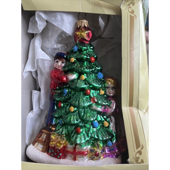 Vintage Impuls Polish Hand Blown Glass Christmas Ornament Boy And Girl/ Tree - Picture 1 of 6